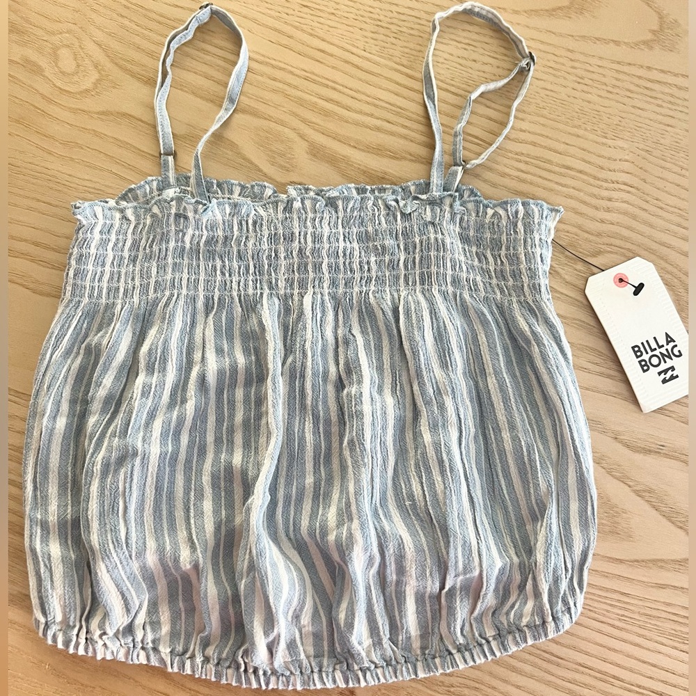 Billabong Blue and White Striped Smocked Tube Tank